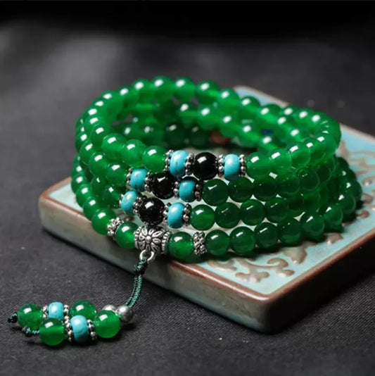 New Jewelry Bracelet  6mm stone Buddhist Green Jade 108 Prayer Beads Mala Bracelet AAA