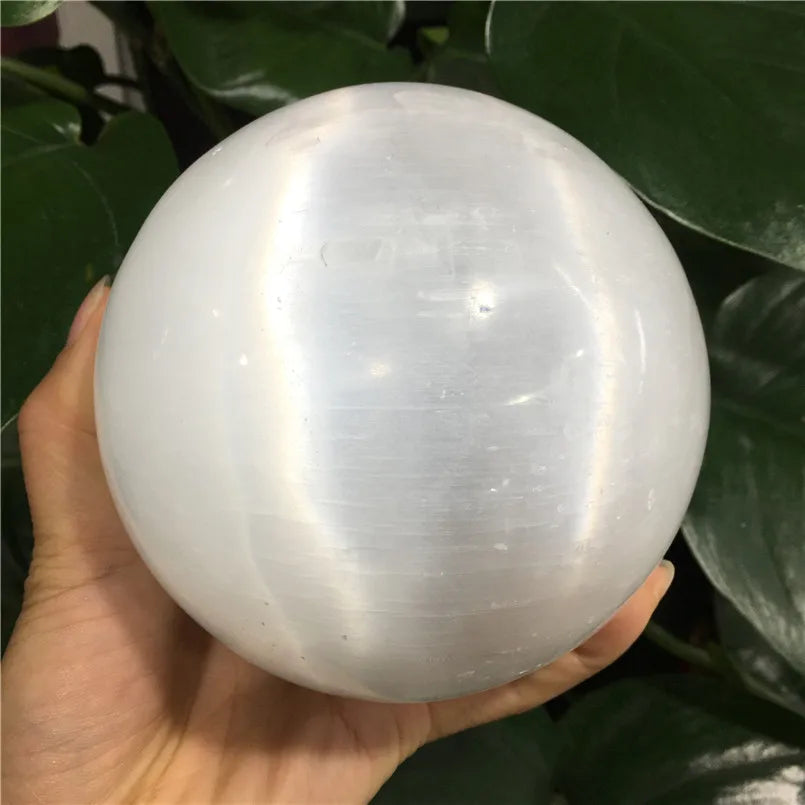 Natural White Flash Gypsum Selenite Sphere Ball Crystal Energy Stone Gemstone Reiki Chakra Healing Massager Gift