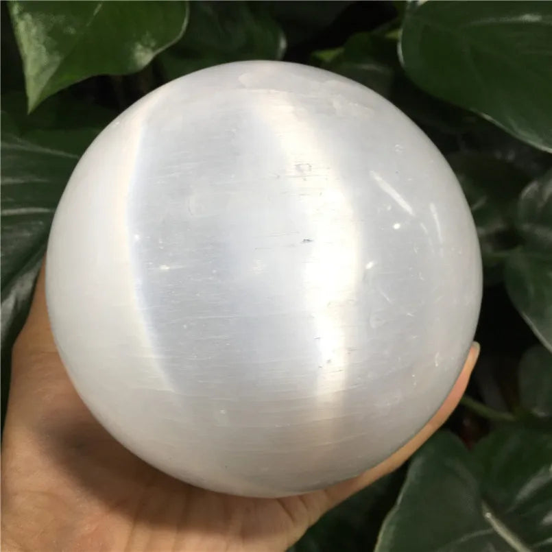 Natural White Flash Gypsum Selenite Sphere Ball Crystal Energy Stone Gemstone Reiki Chakra Healing Massager Gift