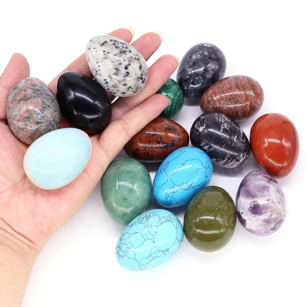 34x49MM Stone Egg Natural Amethyst Jade Crystal Reiki Healing Wicca Massage Eggs Energy Quartz Feng Shui Gemstone Crafts Decor