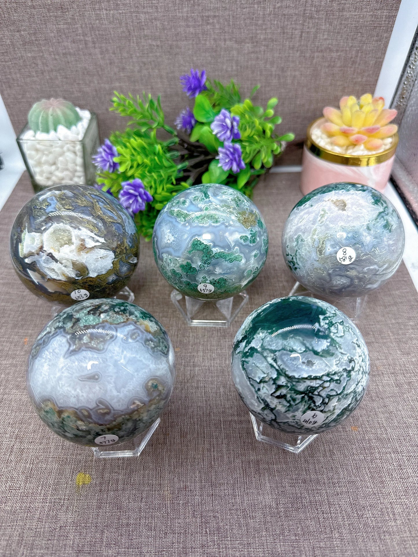 Natural Moss Agate Sphere Druzy Ball Crystal Stone Natural Quartz Healing Stone Reiki Minerals Beauty Home Decoration+Stand