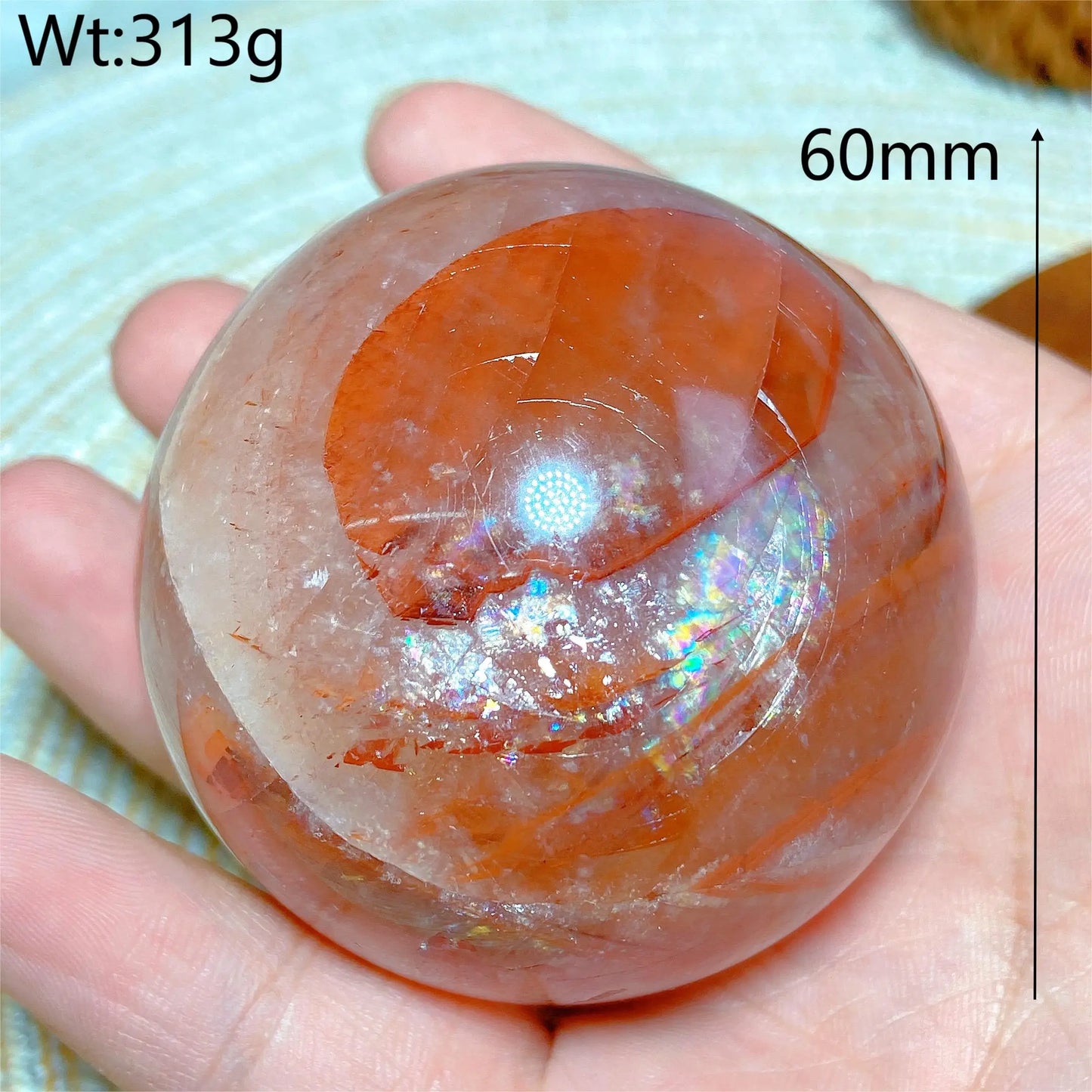 Natural Crystals Healing Fire Quartz Calcite Rainbow Silver Flash Sphere Reiki High Quality Ball Home Decoration Gift Energy