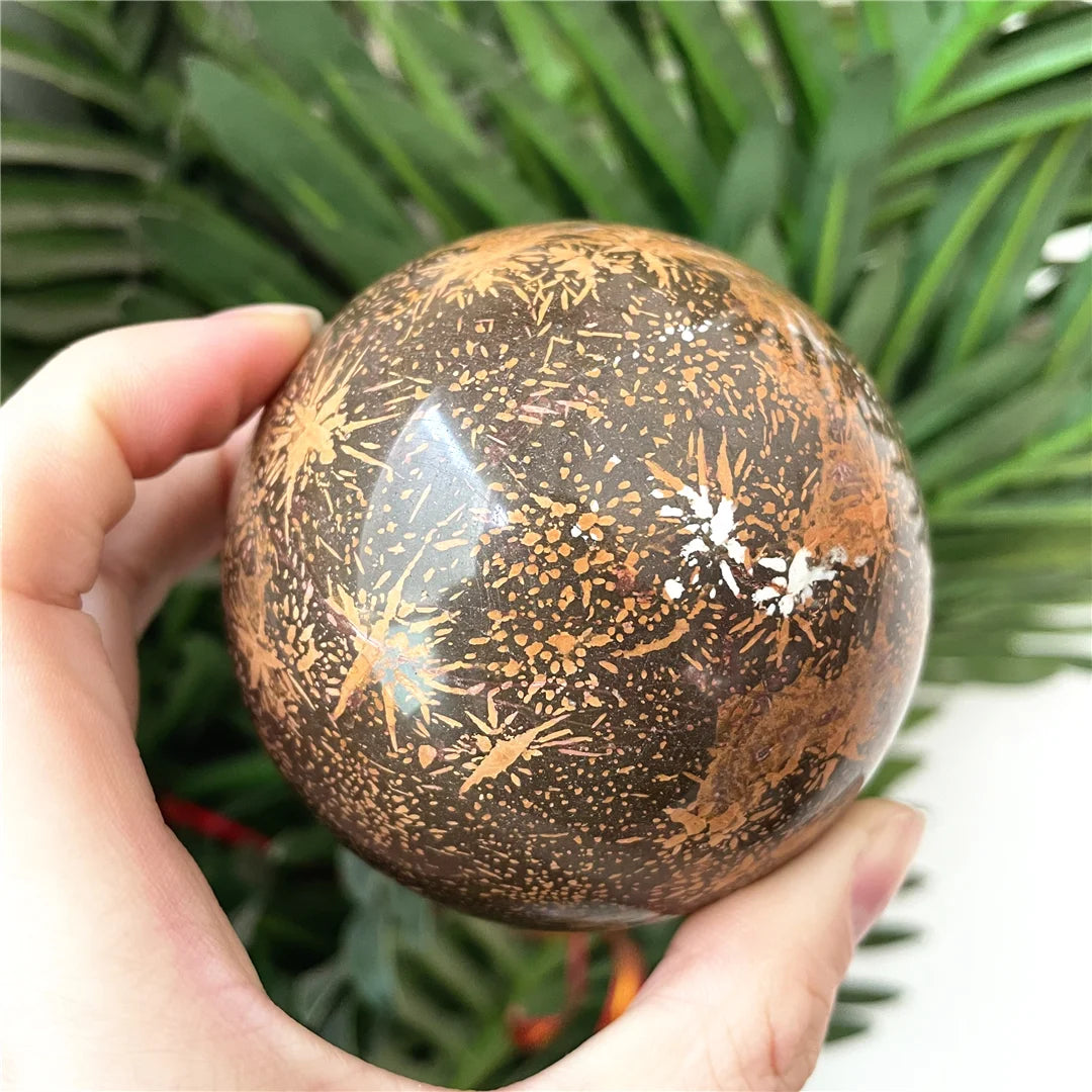 Rare Natural Astrophyllite Quartz Orange Fireworks Crystal Stone Spheres Ornament For Healing Decorations Ball Gemstones Selling