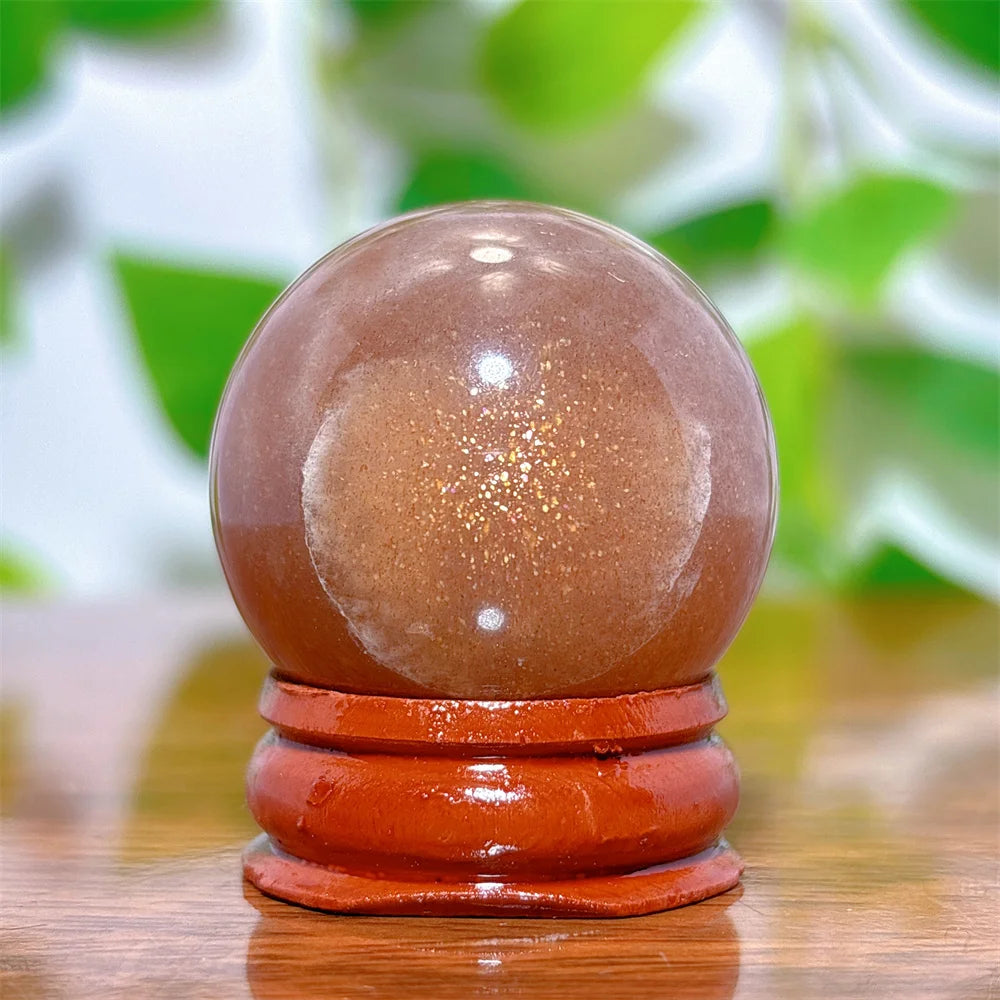 Moonstone With Gold Sun Sphere Crystal Natural Stone Quartz Home Decoration Minerals Reiki Craft Gifts Energy Healing Spiritual