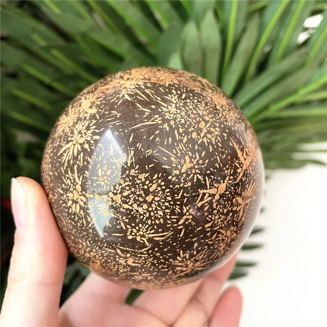 Rare Natural Astrophyllite Quartz Orange Fireworks Crystal Stone Spheres Ornament For Healing Decorations Ball Gemstones Selling