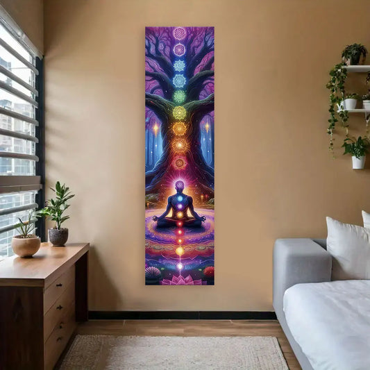 Colorful Chakra Wall Tapestry Yoga Meditation Wall Hanging for Any Room Home Decor Black Wall Art Decor with Spiritual Energy