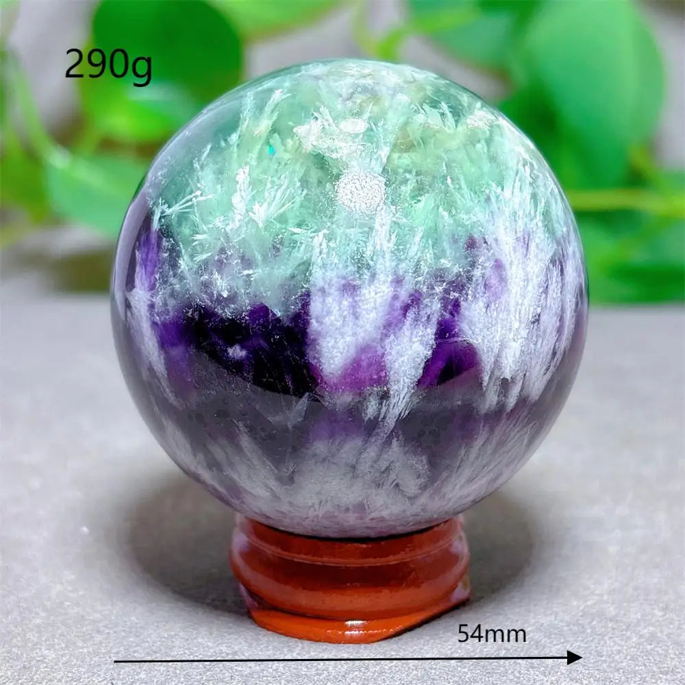 Feather Fluorite Sphere Crystal Natural Stone Quartz Stone Minerals Home Decoration Reiki Craft Gifts Energy Healing Love Luck
