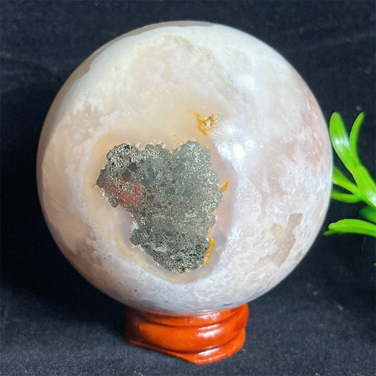 Crystal Natural Pink Amethyst Flower Agate Sphere Ball Stone Quartz Gemstone Mineral Polished Home Gem Decoration Geode +Stand