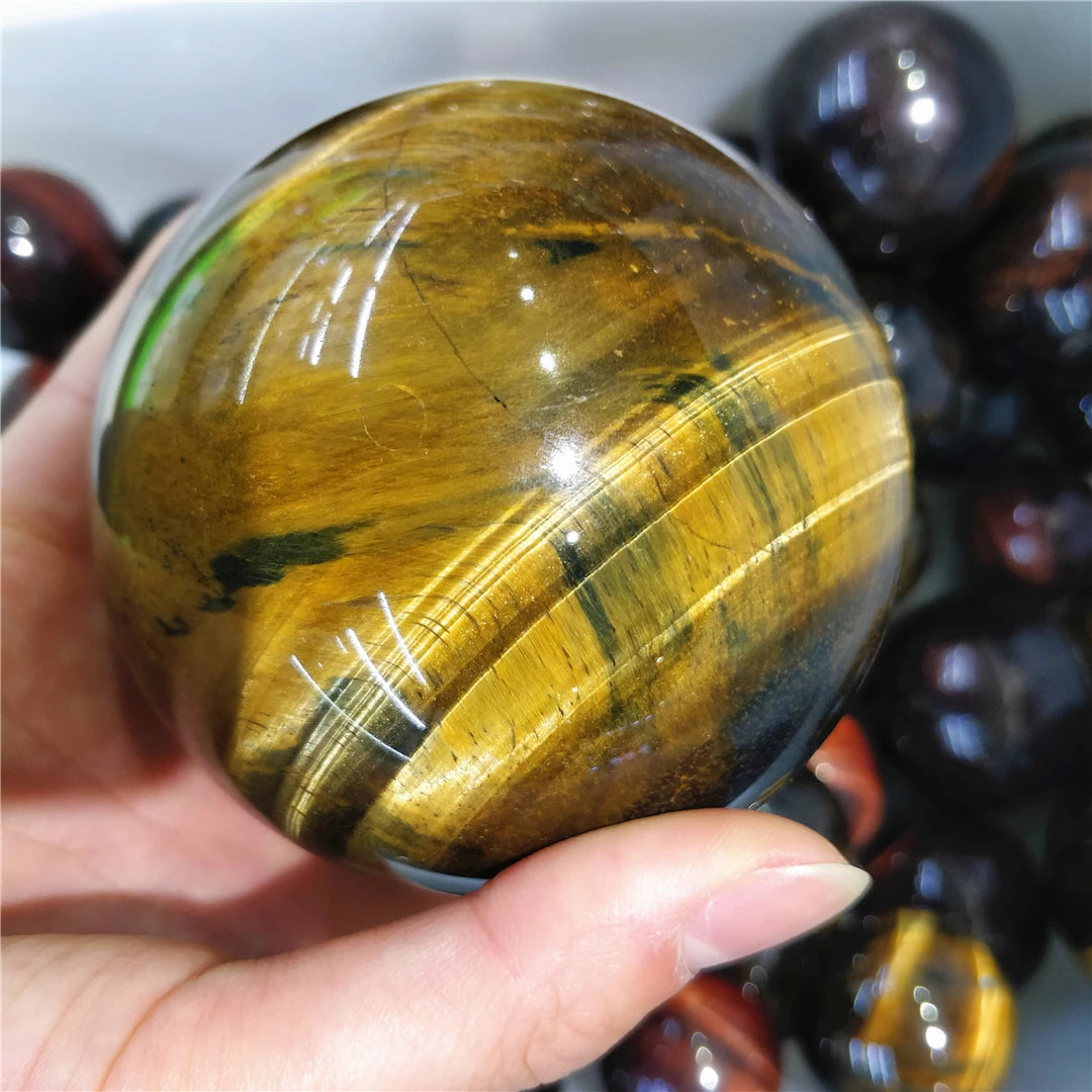 High Quality Natural Yellow Flashing Tiger Eye Stone Crystal Quartz Ball Sphere Ornament Feng Shui Gem Indie Jewelry Decor Salon