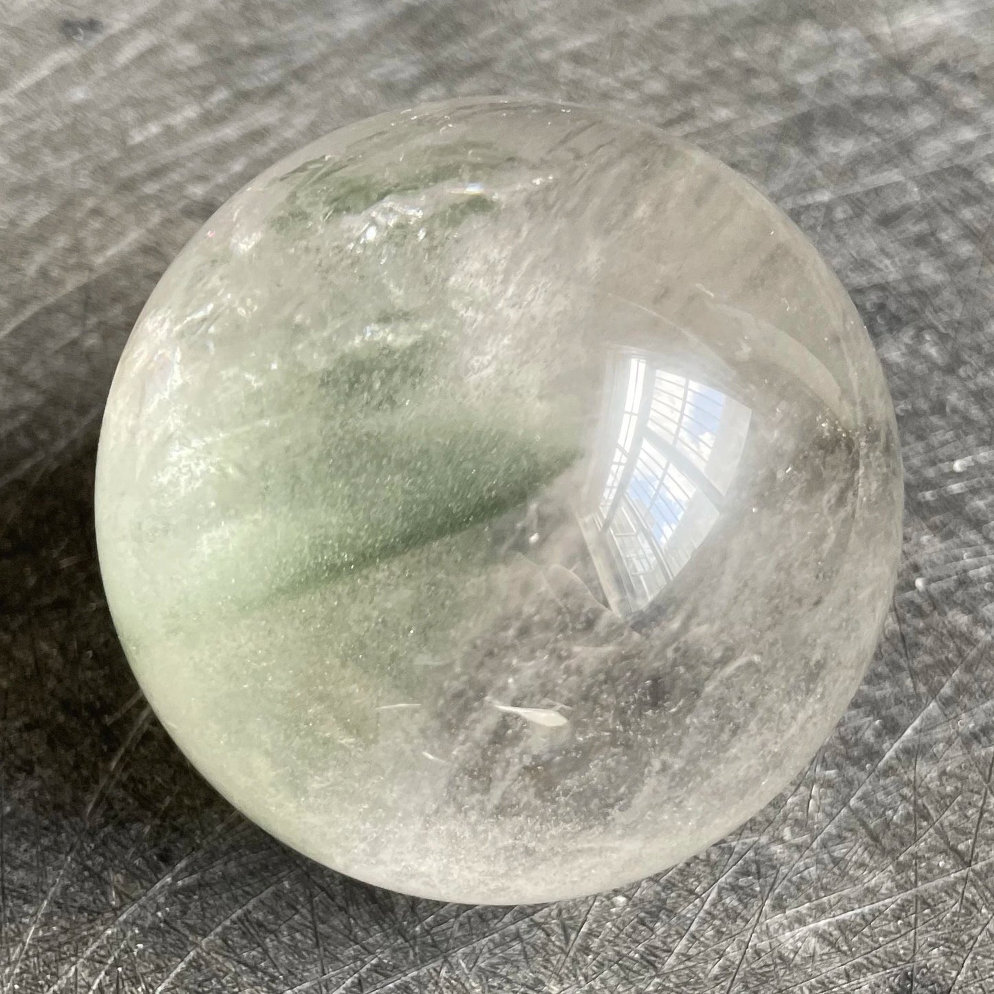 331g Natural Stone Crystal Ball Green Phantom Rock Decoration Rough Polished Garden Quartz Sphere Healing