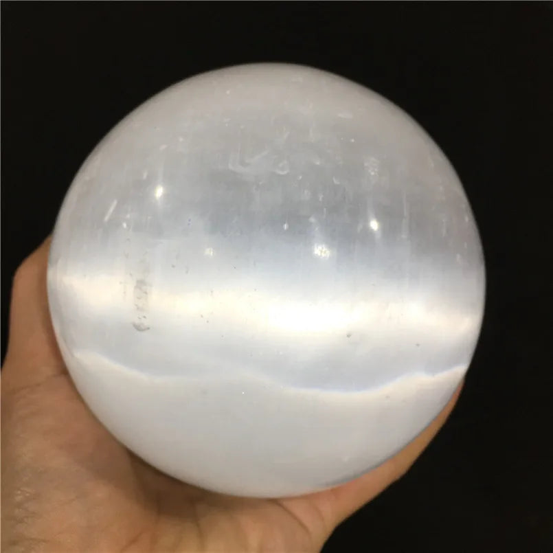 Natural White Flash Gypsum Selenite Sphere Ball Crystal Energy Stone Gemstone Reiki Chakra Healing Massager Gift