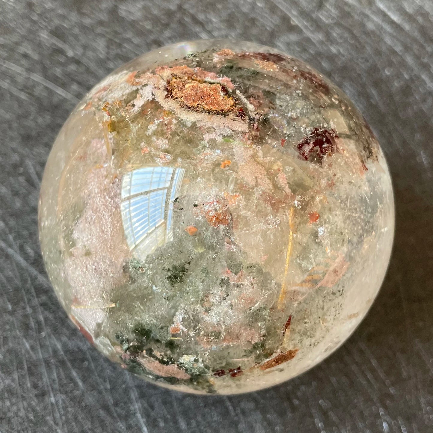 345g Natural Crystal Ball Green Phantom Sphere Tourmaline Rock Decoration Rough Polished Quartz Stone Healing A19