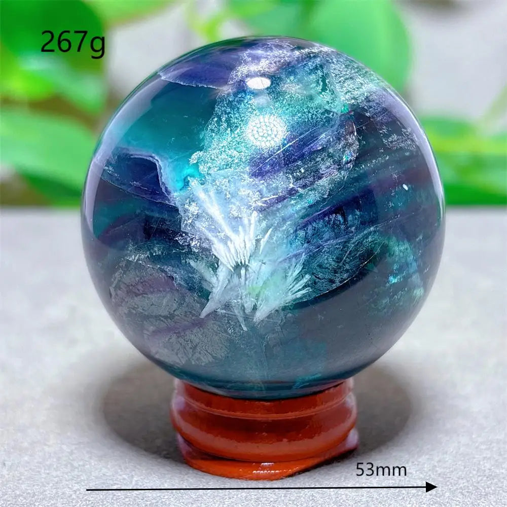 Feather Fluorite Sphere Crystal Natural Stone Quartz Stone Minerals Home Decoration Reiki Craft Gifts Energy Healing Love Luck