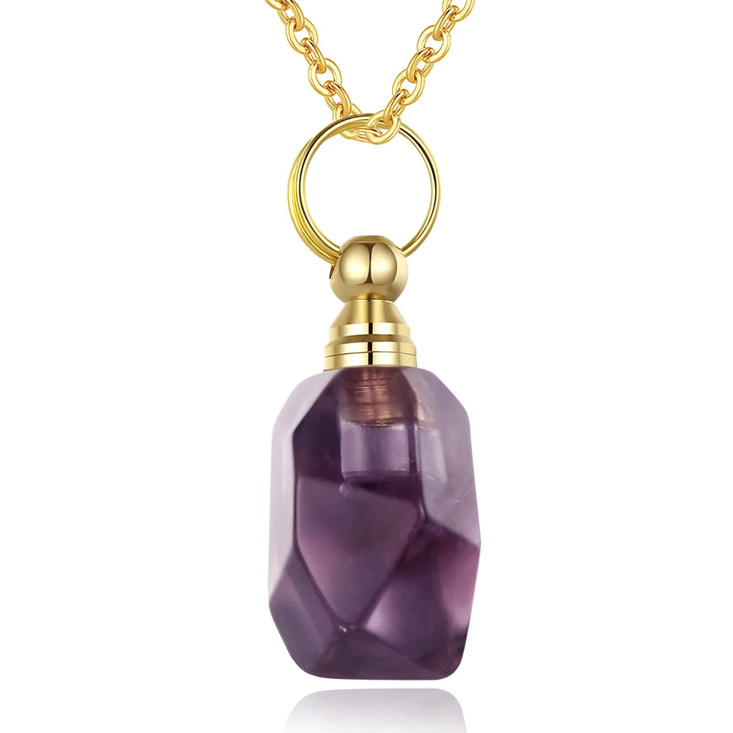 Eudora Irregular Amethyst Stone Necklace Essential Oil Diffuse Pendant Long Chain Jewelry Healing Gift For Girlfriend HSD037