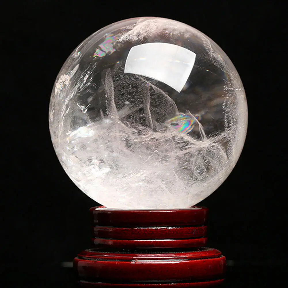 Natural White Clear Quartz Crystal Sphere Ball Healing Stone Reiki Decorations