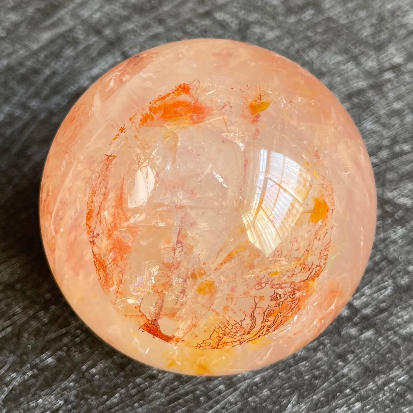 313g Natural Stone Fire Quartz Crystal Ball Rainbow Quartz Sphere Polished Rock Reiki Healing L13