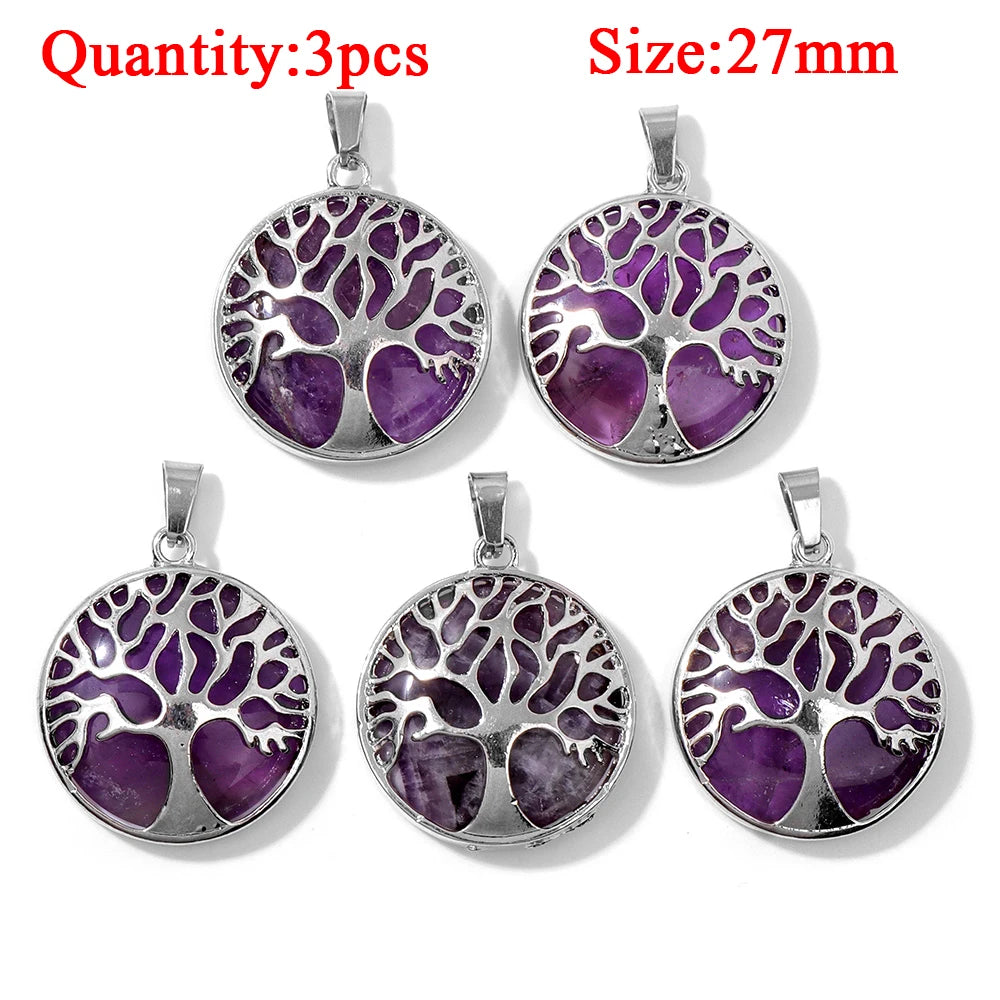 Fashion Amethyst Stone Gem Pendant Natural Purple Quartz Silver Color Charm Jewelry Accessory For Necklace Bracelet Necklace DIY