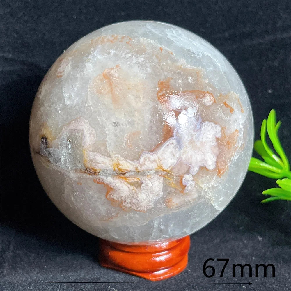 Crystal Natural Pink Amethyst Flower Agate Sphere Ball Stone Quartz Gemstone Mineral Polished Home Gem Decoration Geode +Stand