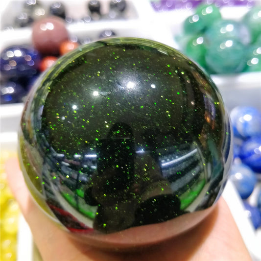 6-9CM Natural Green Golden Sandstone Balls Goldstone Quartz Crystal Sphere Reiki Flashing Gemstone Decorations For The Room