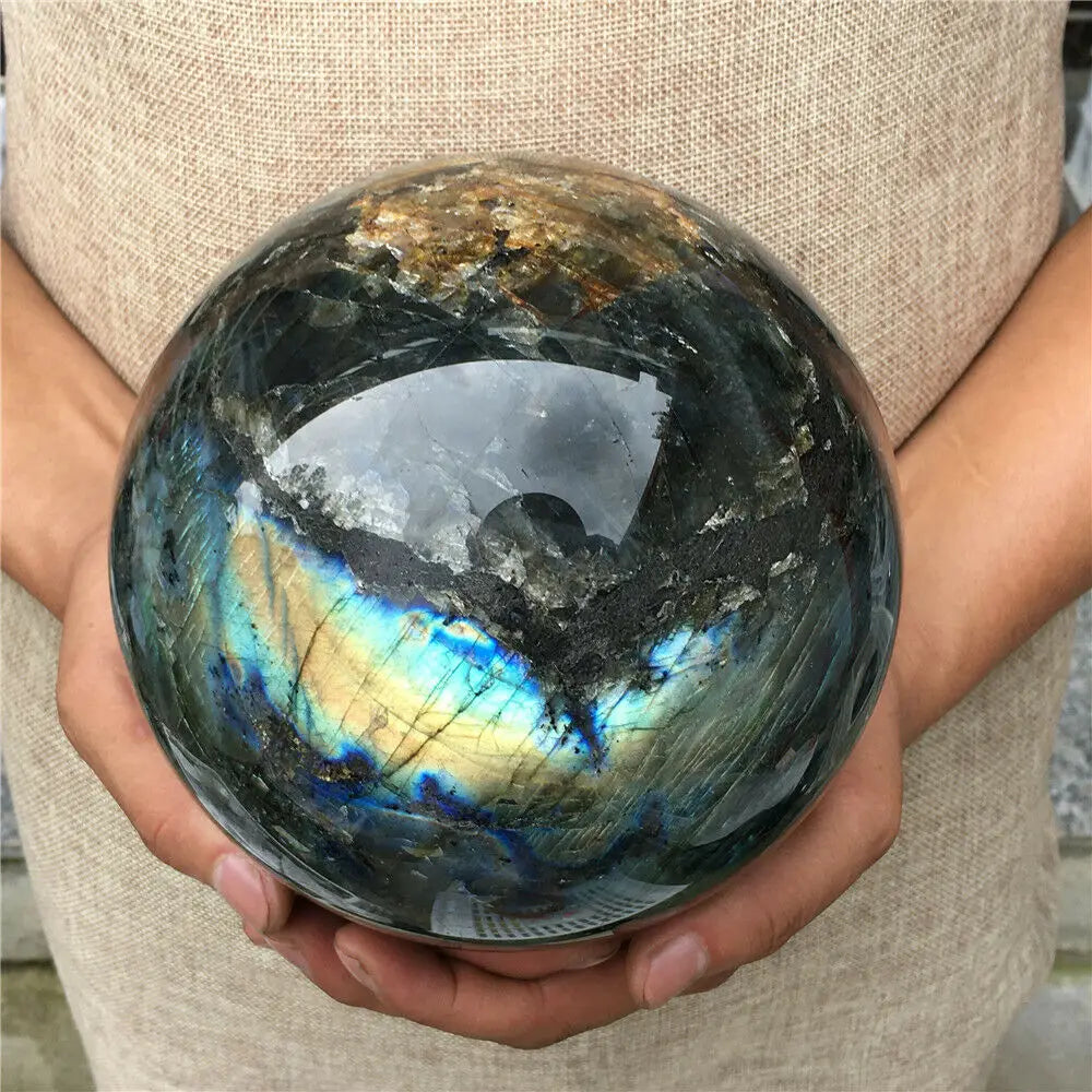 Natural labradorite sphere rock quartz crystal ball healing