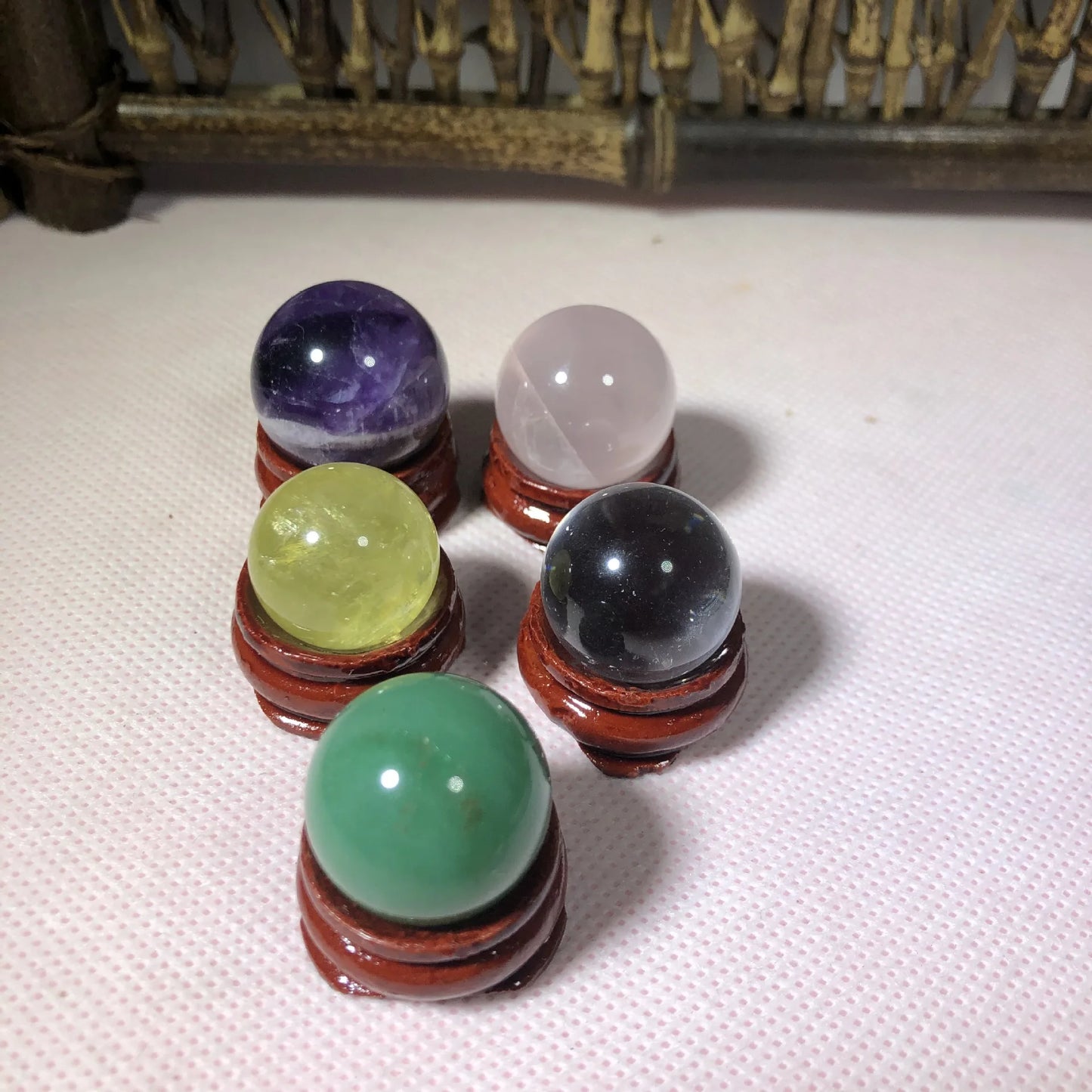 Natural Dream Amethyst Citrine Tanglin Jade Crystal Ball Sphere Feng Shui Decorative Ornaments With Base