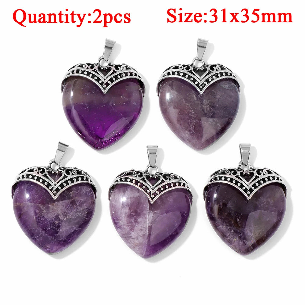 Fashion Amethyst Stone Gem Pendant Natural Purple Quartz Silver Color Charm Jewelry Accessory For Necklace Bracelet Necklace DIY