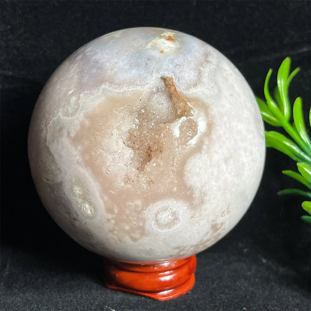 Crystal Natural Pink Amethyst Flower Agate Sphere Ball Stone Quartz Gemstone Mineral Polished Home Gem Decoration Geode +Stand
