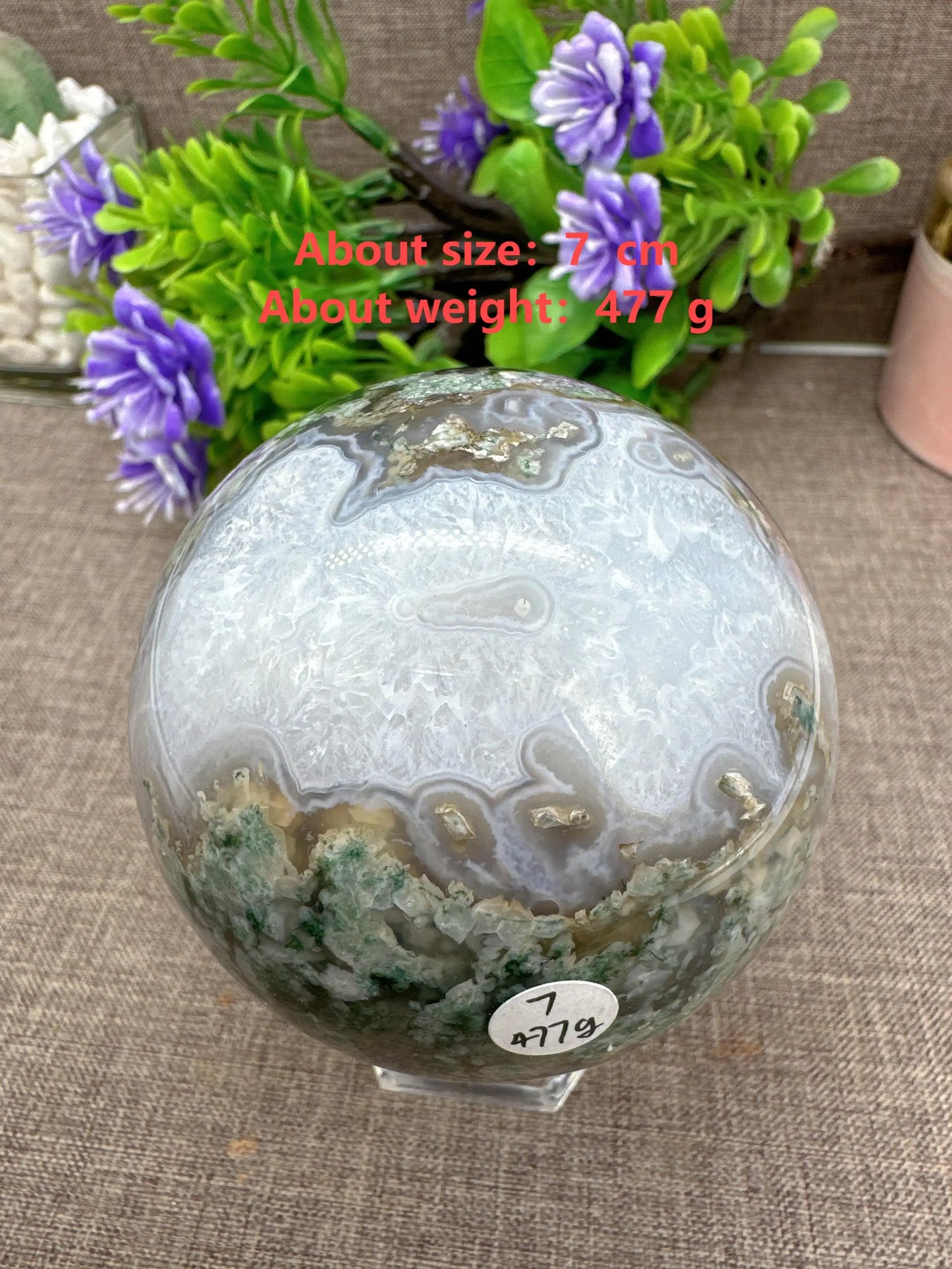 Natural Moss Agate Sphere Druzy Ball Crystal Stone Natural Quartz Healing Stone Reiki Minerals Beauty Home Decoration+Stand