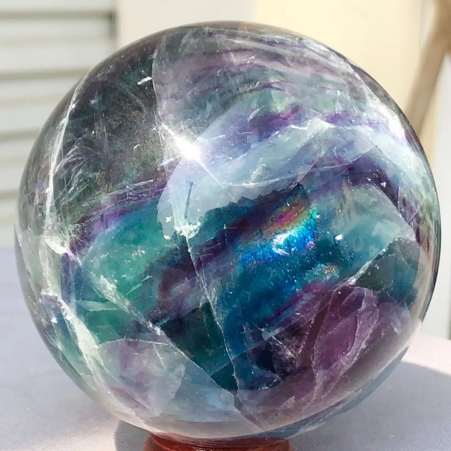 Natural Fluorite Ball Quartz Crystal Mineral Healing Sphere Reiki