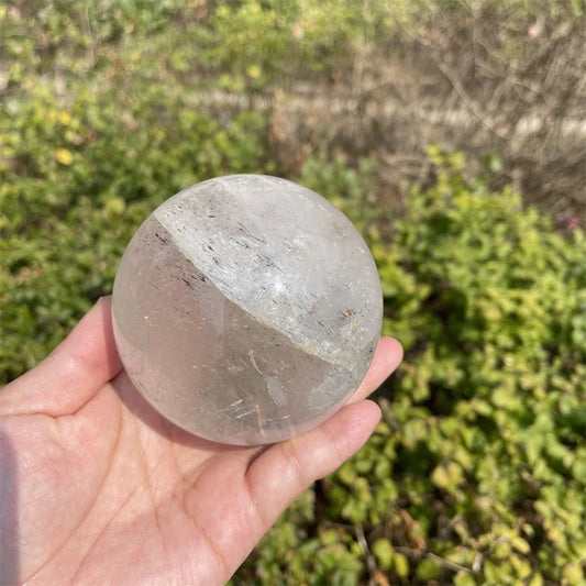 88mm NATURAL RAINBOW CLEAR QUARTZ BLACK  TOURMALINE CRYSTAL SPHERE BALL HEALING GEMSTONE 975g