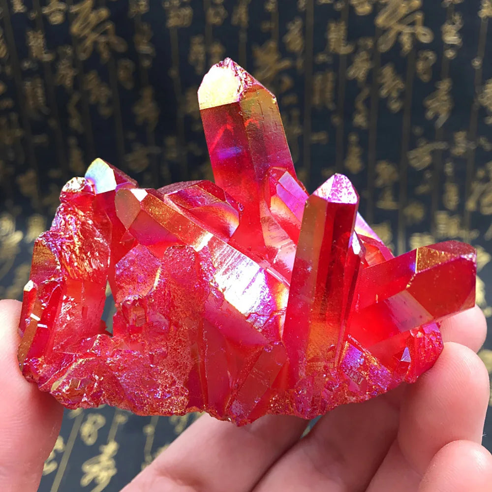 Red Titanium Coated Natural Rock Healing Crystal Cluster Quartz Geode Stone Mineral Gemstone Home Decoration Specimen