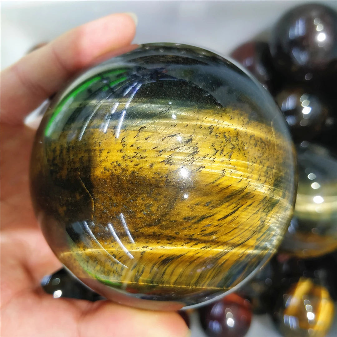 High Quality Natural Yellow Flashing Tiger Eye Stone Crystal Quartz Ball Sphere Ornament Feng Shui Gem Indie Jewelry Decor Salon