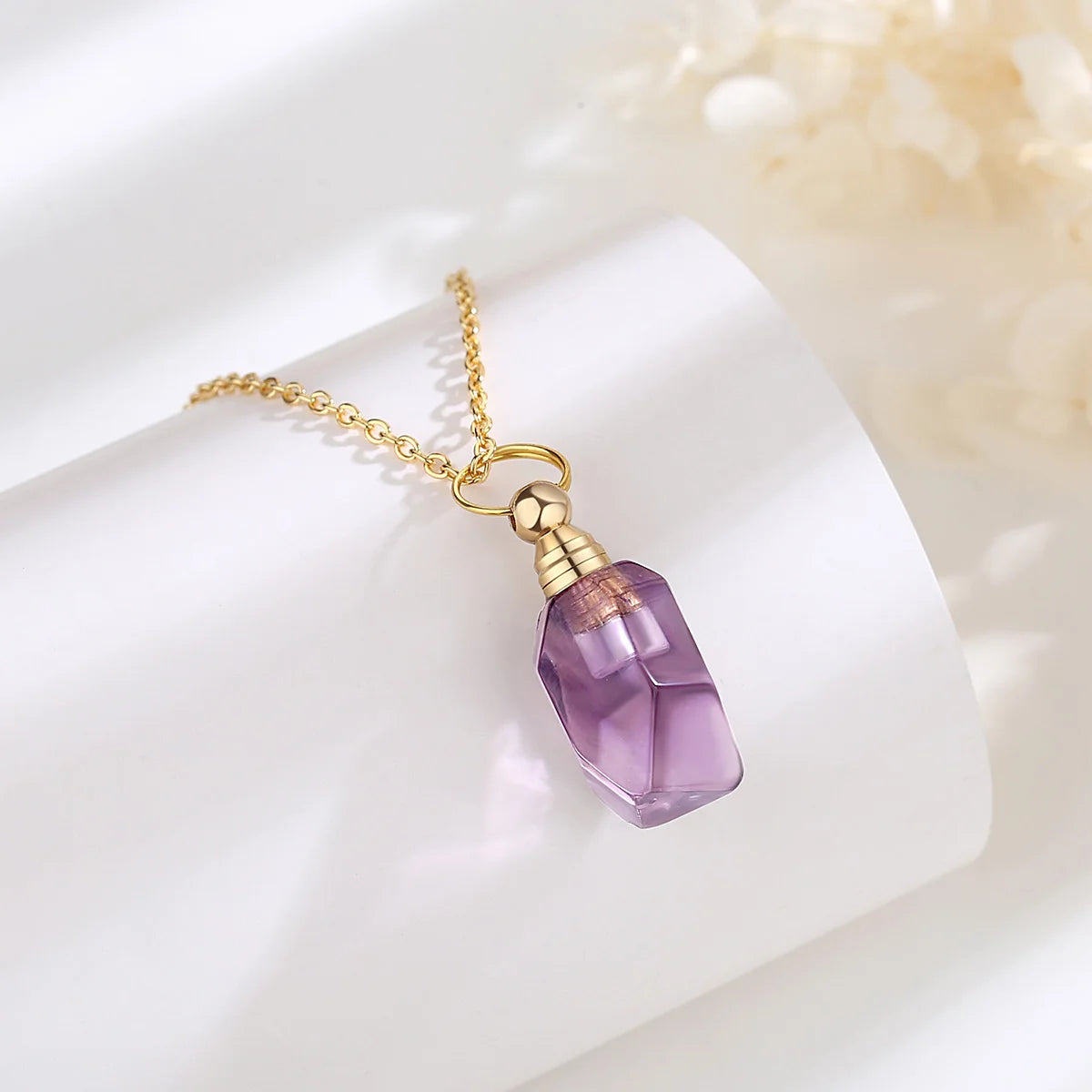 Eudora Irregular Amethyst Stone Necklace Essential Oil Diffuse Pendant Long Chain Jewelry Healing Gift For Girlfriend HSD037