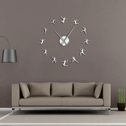 Handball Players Acrylic Silhouette Mirror Stickers DIY Wall Art Giant Wall Clock Teenager Room Sport Decor Handball Coach Gift