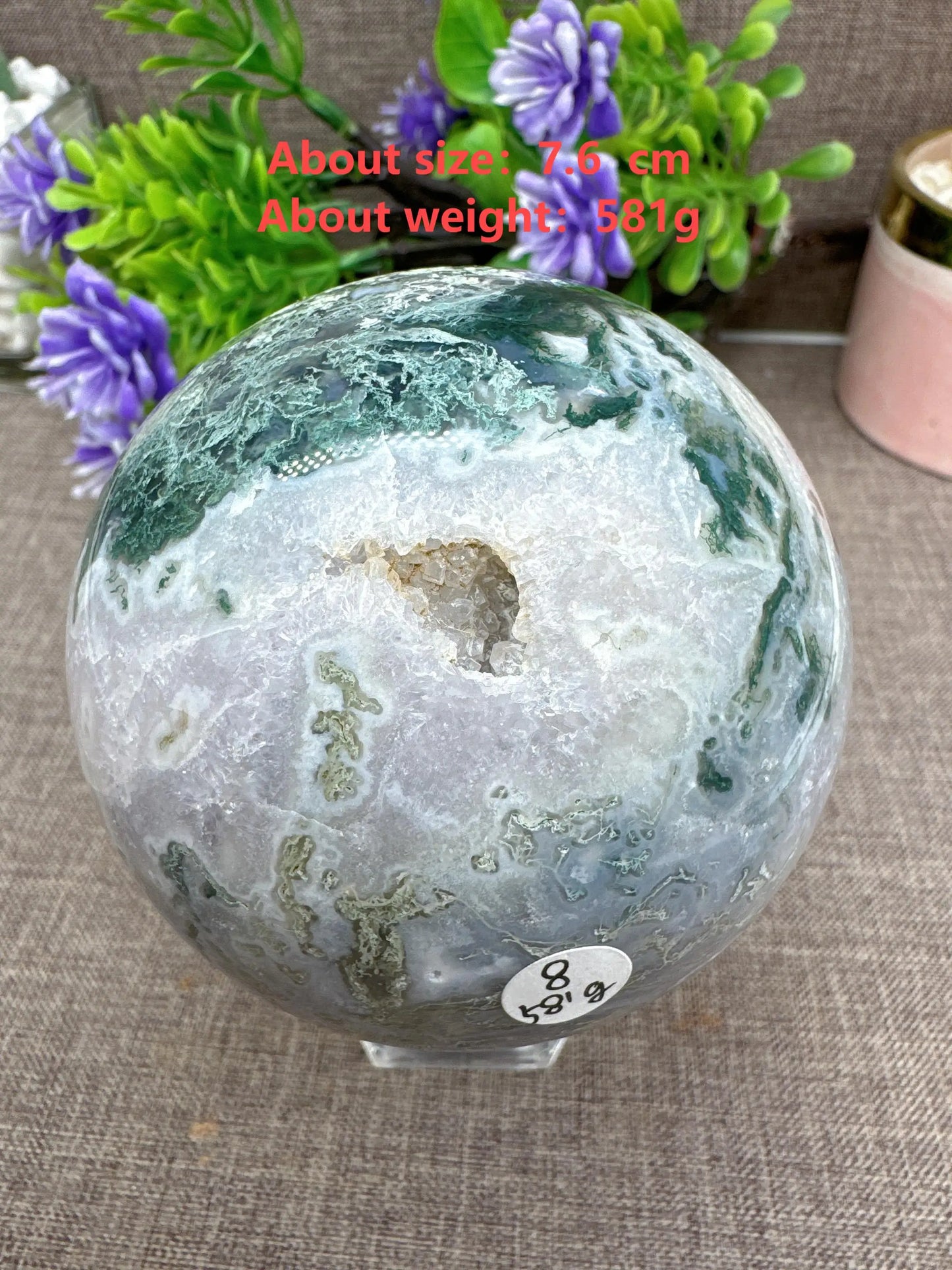 Natural Moss Agate Sphere Druzy Ball Crystal Stone Natural Quartz Healing Stone Reiki Minerals Beauty Home Decoration+Stand