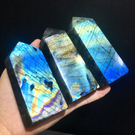 Natural Stone Labradorite Tower Home Decoration Rock Crystal Wand Point Rough Polished Quartz Moonstone Obelisk Healing