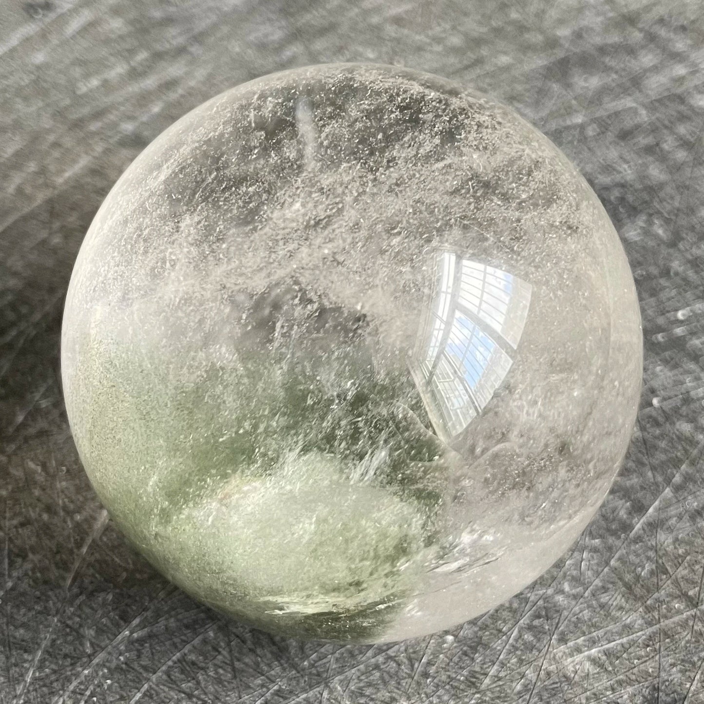 331g Natural Stone Crystal Ball Green Phantom Rock Decoration Rough Polished Garden Quartz Sphere Healing