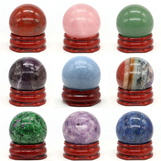 30mm Natural Stone and Crystal Ball Home Decor Reiki Healing Wicca Gemstone Sphere Collection Mineral Energy Gems Massage Globe