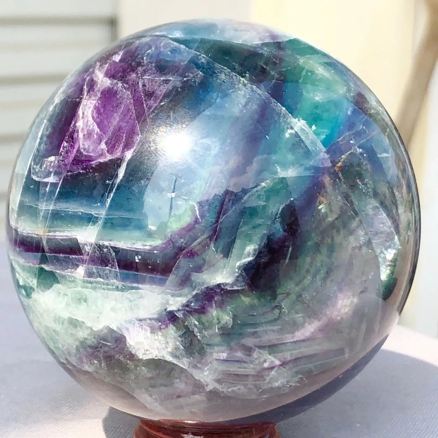 Natural Fluorite Ball Quartz Crystal Mineral Healing Sphere Reiki