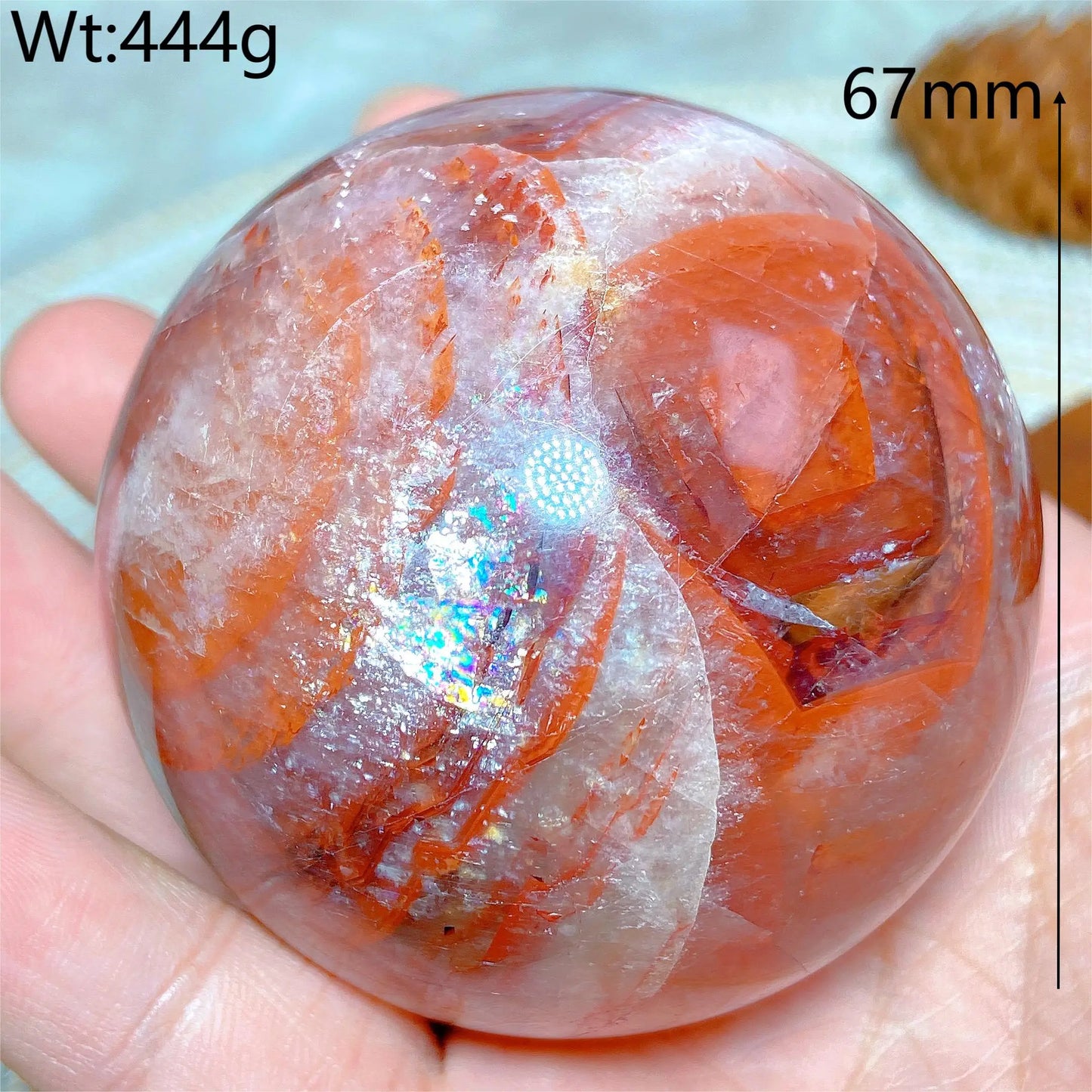 Natural Crystals Healing Fire Quartz Calcite Rainbow Silver Flash Sphere Reiki High Quality Ball Home Decoration Gift Energy