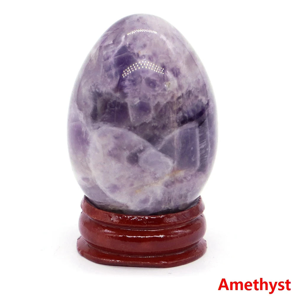 34x49MM Stone Egg Natural Amethyst Jade Crystal Reiki Healing Wicca Massage Eggs Energy Quartz Feng Shui Gemstone Crafts Decor
