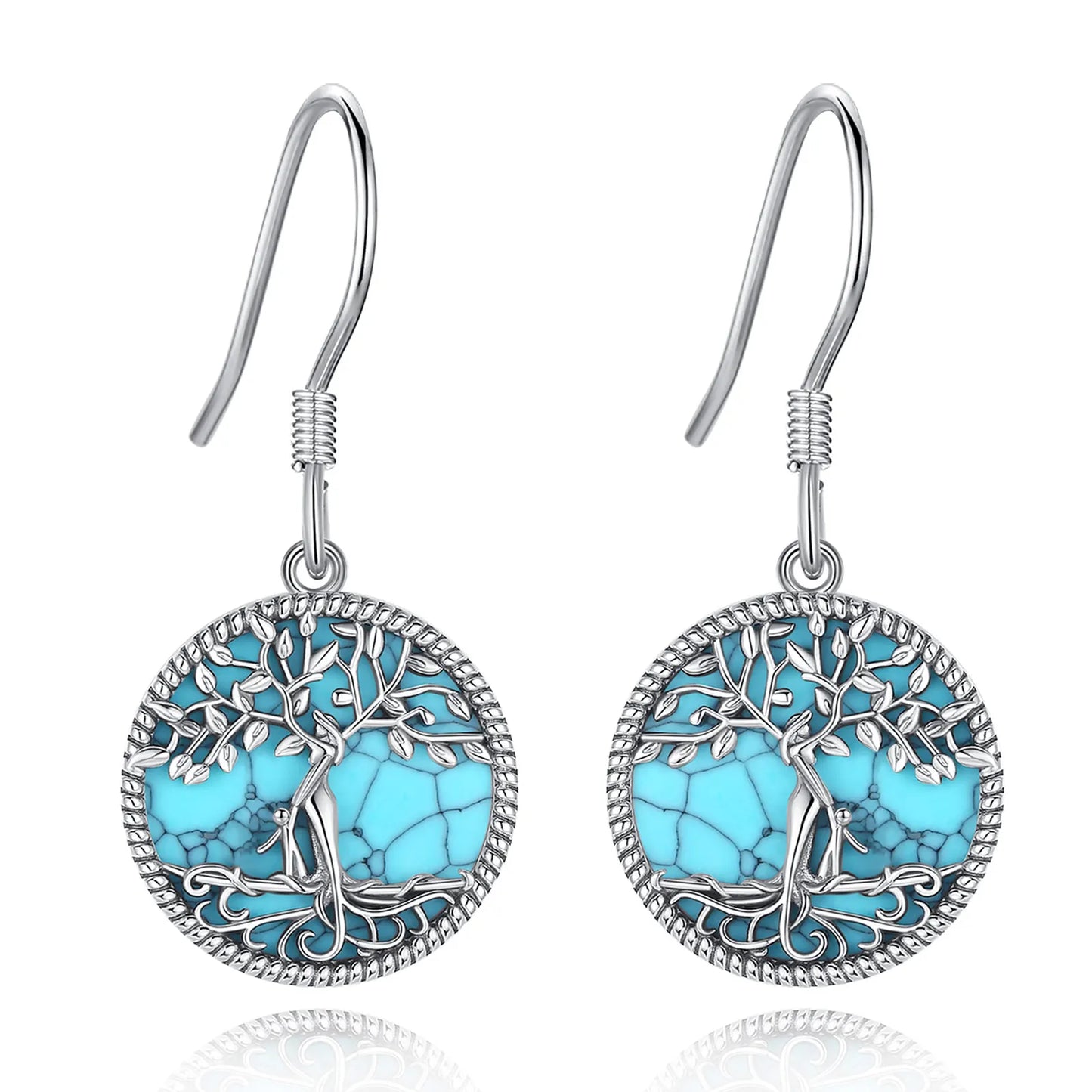 Eudora 925 Sterling Silver Tree of Life Earrings Turquoise Mother and Two Child Earrings Fine Jewelry Gift for Women Mom Girl