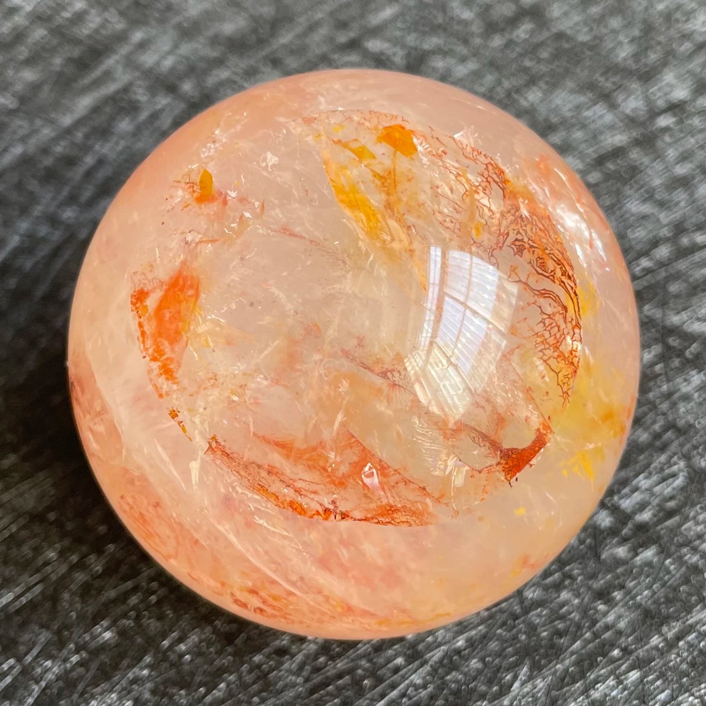 313g Natural Stone Fire Quartz Crystal Ball Rainbow Quartz Sphere Polished Rock Reiki Healing L13