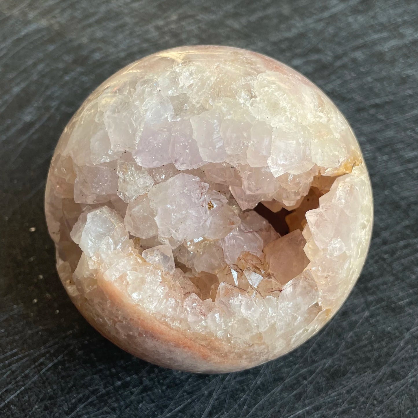780g Natural Amethyst Cluster Pink Sakura Agate Sphere Open Tooth Ball Decoration Polished Quartz Sphere Reiki Healing