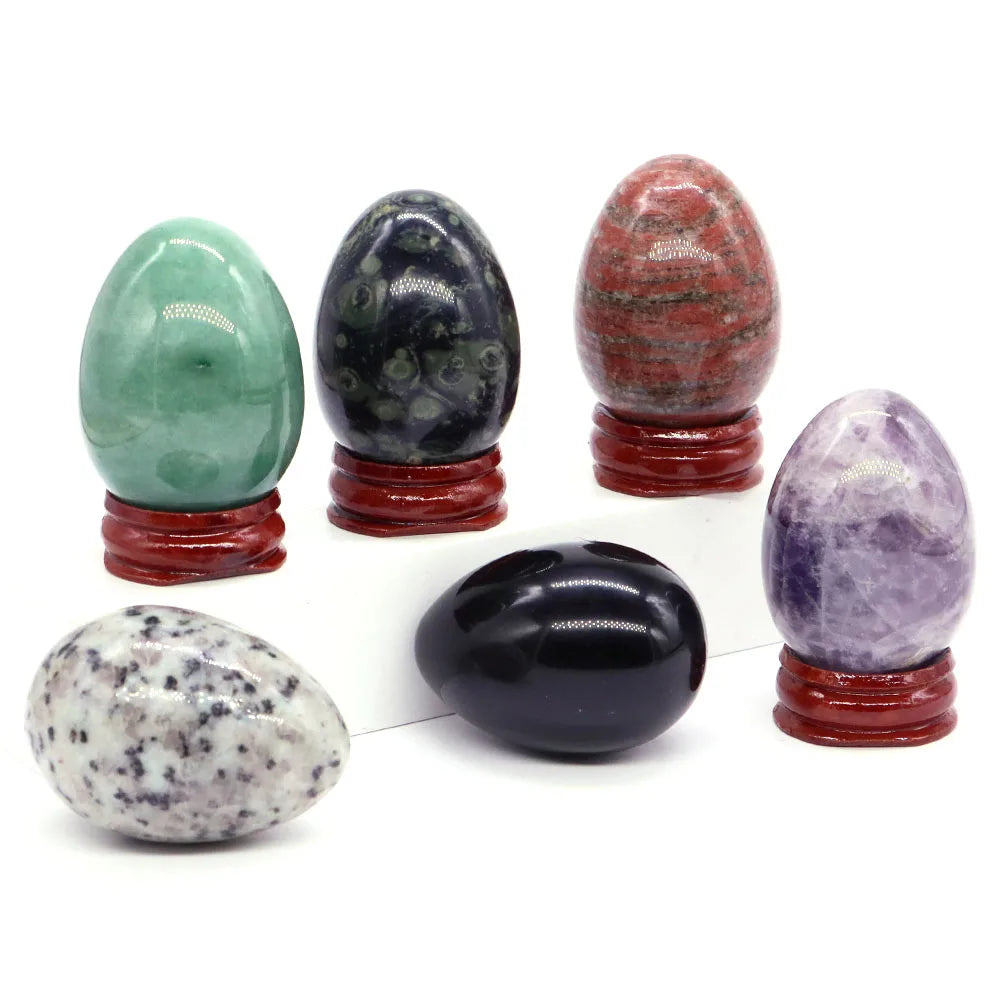 34x49MM Stone Egg Natural Amethyst Jade Crystal Reiki Healing Wicca Massage Eggs Energy Quartz Feng Shui Gemstone Crafts Decor