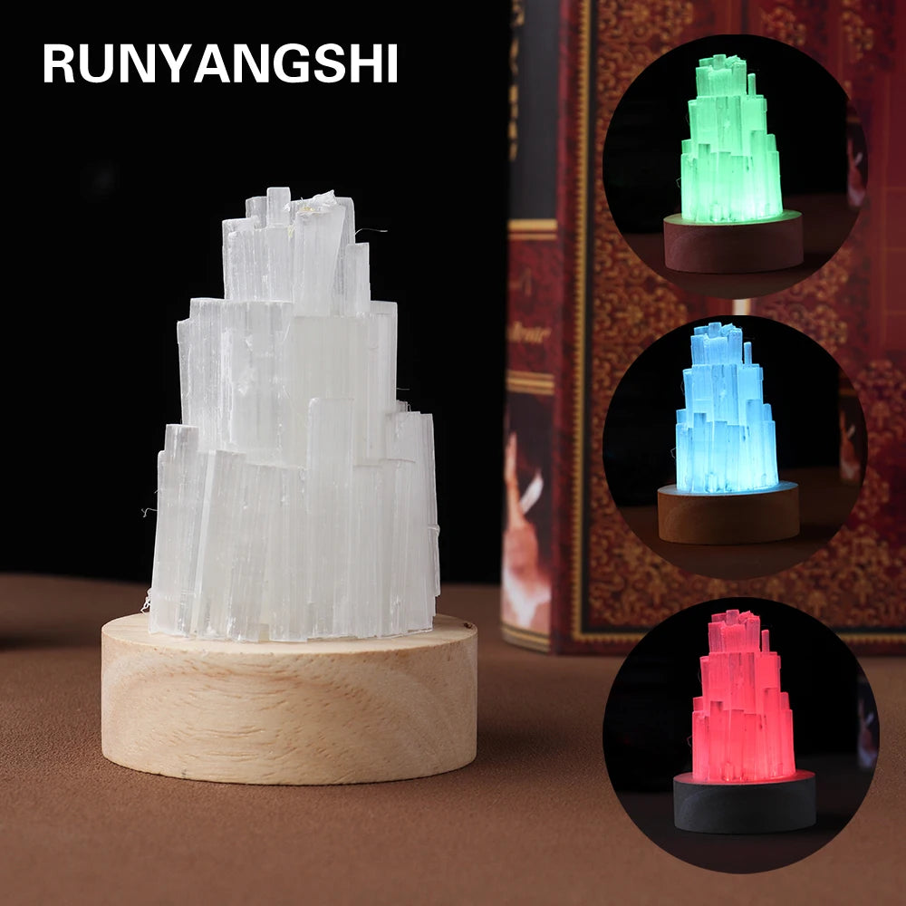 1pc Natural Selenite Lamp Degaussing Energy Atmosphere Table Lamp Rainbow Light Quartz Decoration
