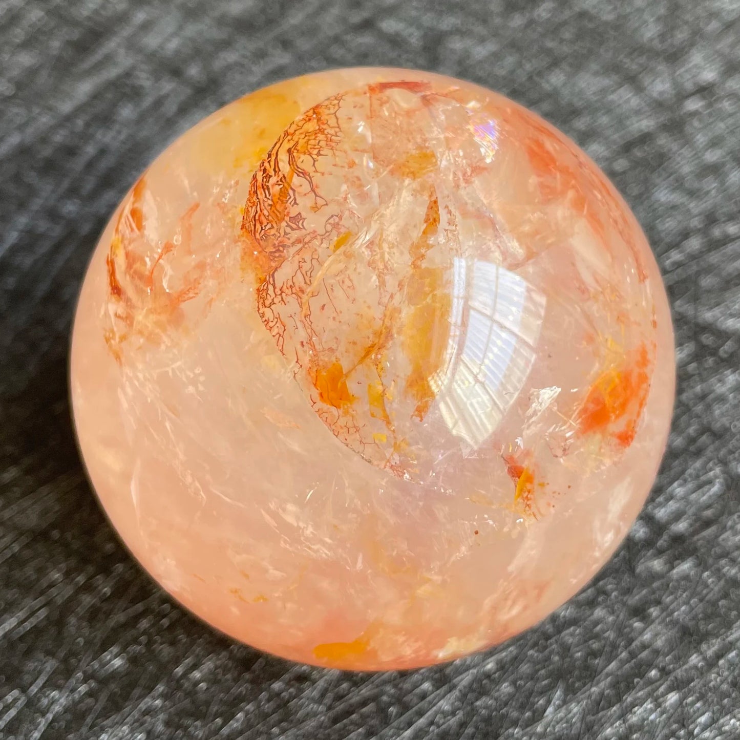 313g Natural Stone Fire Quartz Crystal Ball Rainbow Quartz Sphere Polished Rock Reiki Healing L13
