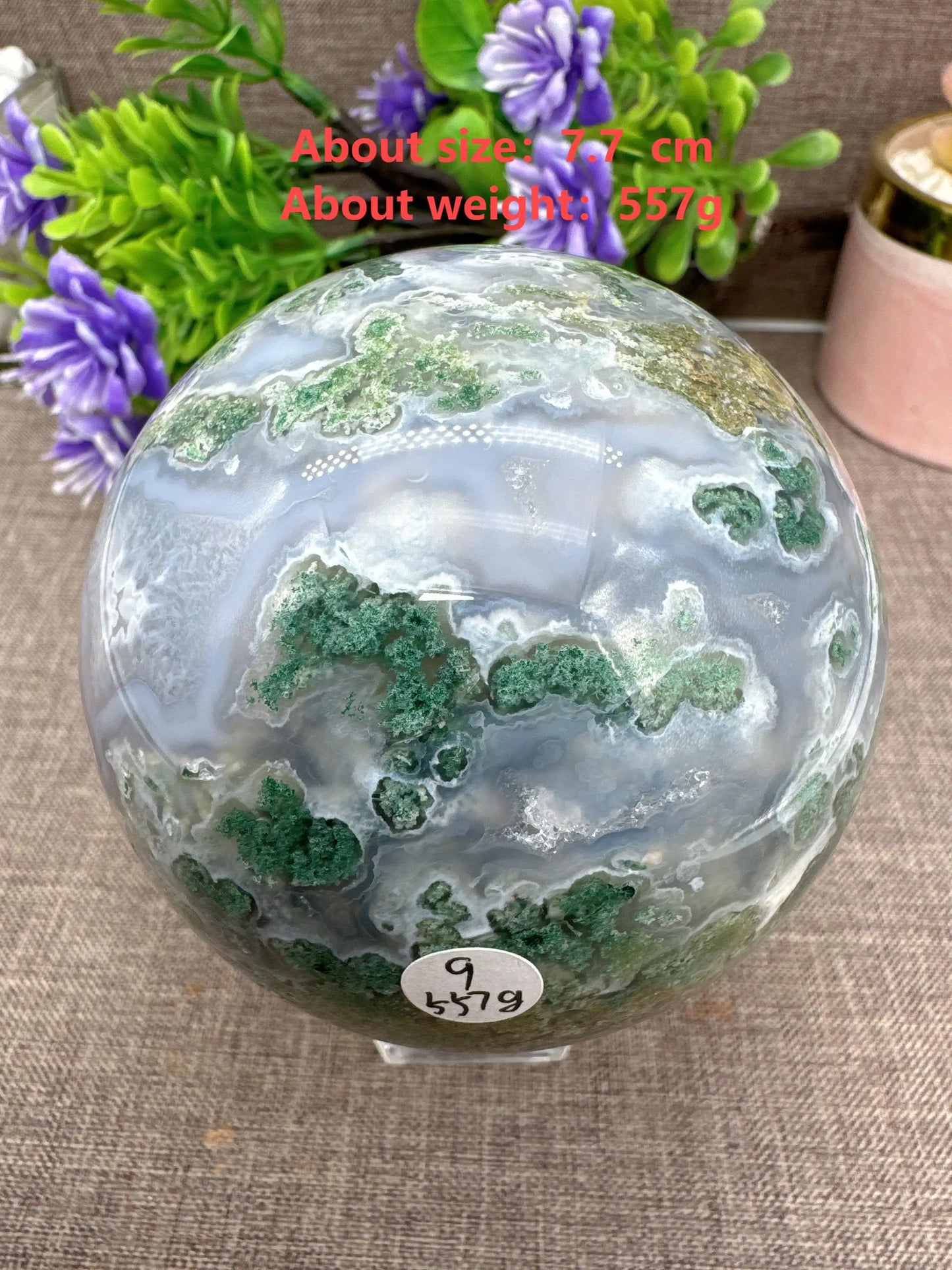 Natural Moss Agate Sphere Druzy Ball Crystal Stone Natural Quartz Healing Stone Reiki Minerals Beauty Home Decoration+Stand