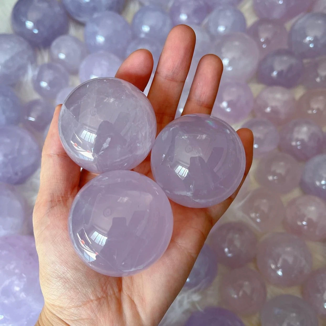 Perwinkle Crystal Spheres with Rainbow and Star Flash, Purple Rose, Quartz Ball, Lavender, Fluorite, Home Decor, High Quality