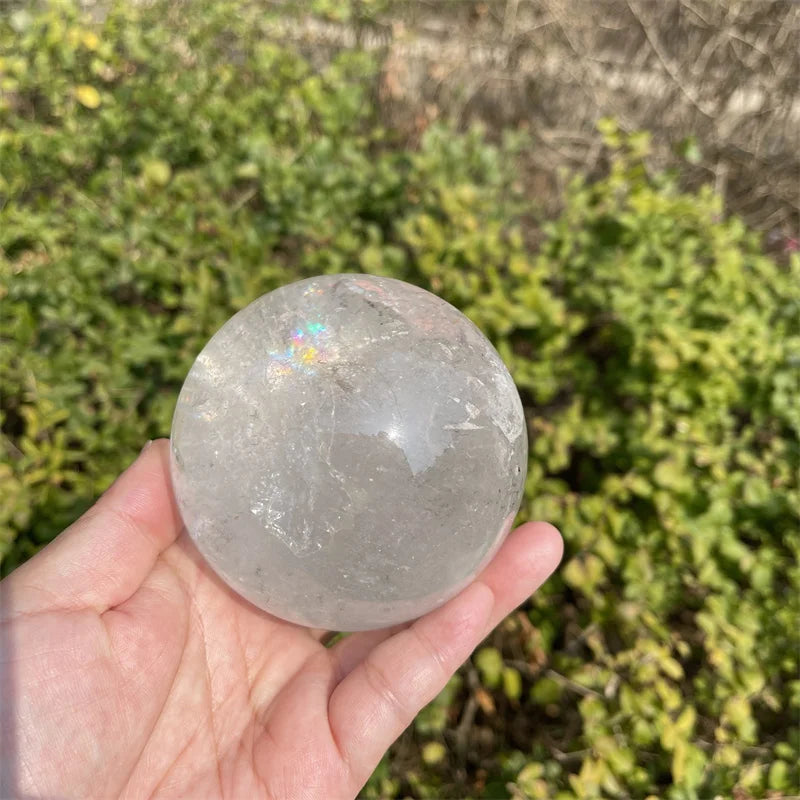 88mm NATURAL RAINBOW CLEAR QUARTZ BLACK  TOURMALINE CRYSTAL SPHERE BALL HEALING GEMSTONE 975g